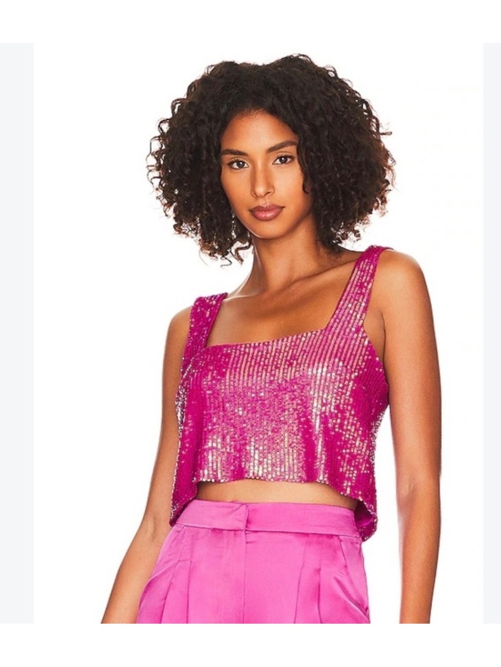 Show Me Your Mumu Pink Sequin Crop Tank Top, Size Large
